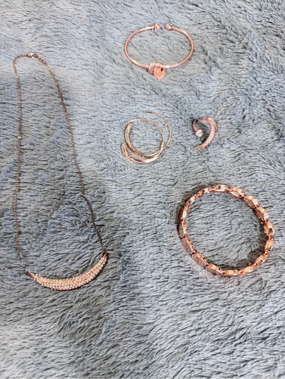 Bundle of Charming Charlie Rose Gold Crystal Crescent Necklace Set